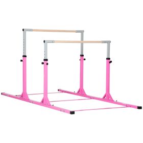 Double Horizontal Bars, Junior Gymnastic Parallel Bars, Pink, 13-level Adjustable Heights, Double-locking, for Indoor/Outdoor