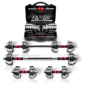 Adjustable Dumbbell Set With 3 in 1 Dumbbell Barbell Metal Connecting Rod, Chromed Weights, Hardcover Gift Box, Adjustable Weight Sets up to 110lbs
