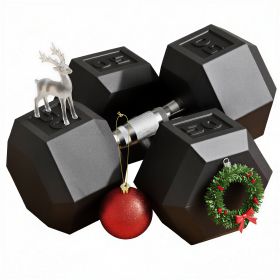 2 x 50lbs Hex Dumbbell Set of 2, Rubber Weights Exercise Fitness Dumbbell with Non-Slip Handles, Anti-roll, for Women or Men Home Gym Workout (Option: Black-392x380x180 mm)