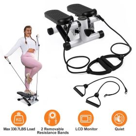 Fitness Step Machine, Mini Step Machine With Resistance Band, Home Fitness Equipment With 330.7LBS Load-bearing Capacity, Hydraulic Fitness Step (Option: grey)